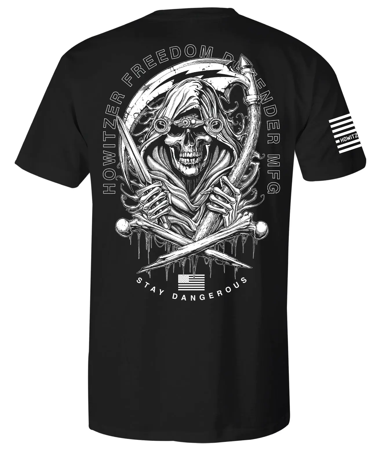Howitzer Men's Original Cotton Jersey Round Neck Graphic Shortsleeve Tshirt - Casual, Affordable Fashion Freedom Defender Top with Stitched Hem, Veterans, Taped Shoulder To Shoulder Double Needle Sleeve