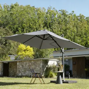[With Base]9*12FT/10x10 FT Cantilever Patio Umbrella Outdoor with Base- Large Offset Heavy-Duty Aluminum Umbrella with 360 °   Rotation, 6 Tilts, Windproof, 3-Year Fade Resistance for Pool Deck, Square, Gray