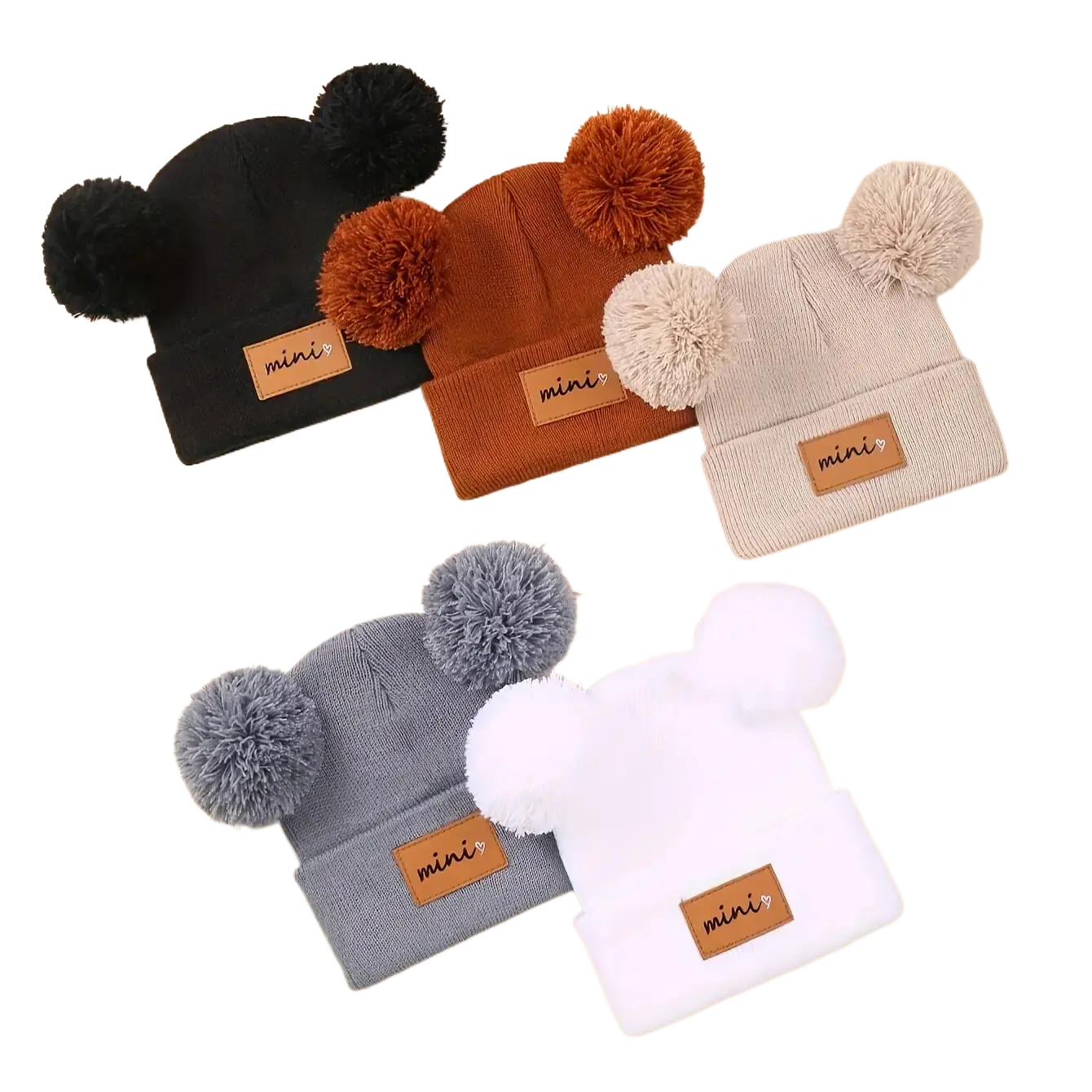 Kids' Knit Cap Winter Hats 5-Pack Set, Soft Cuffed Pom Pom Beanie with Ribbed Texture for Toddler Boys & Girls, Knit Cap Kids' Hats