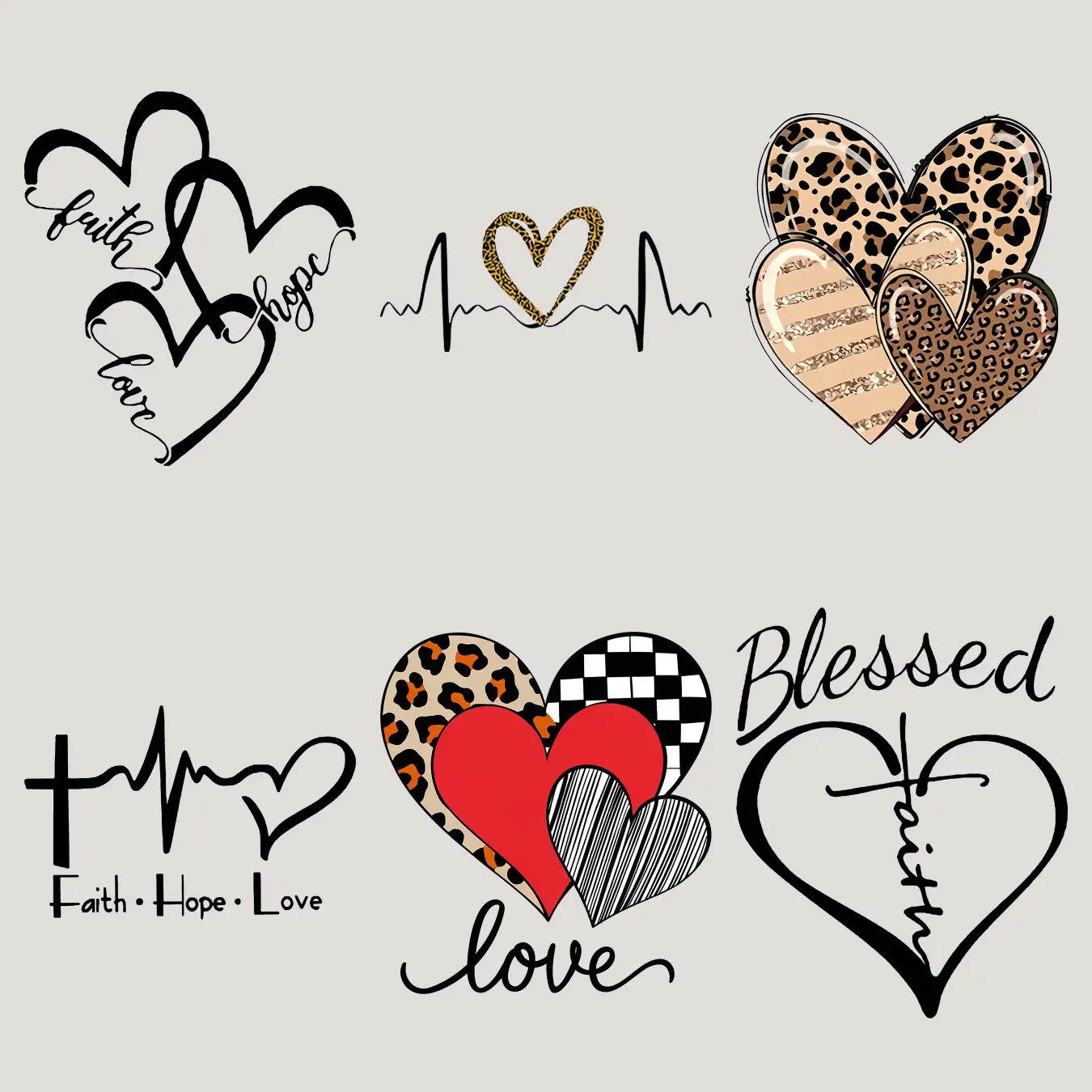6PCS/set Heart Iron On Stickers -For Making T-Shirts,Bags,Hoodie,Throw pillow,Canvas Bag And Fabric Decorations,Washable And Durable Heat Transfer Stickers,