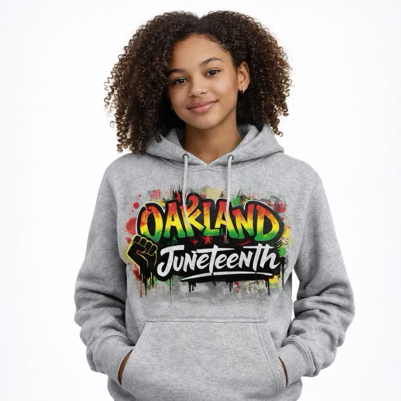 Juneteenth Oakland Hoodie Version One - Gray Pullover with Colorful Design