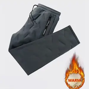 Autumn Winter Men's Fleece-Lined Thick Warm Straight-Leg Pants Windproof Cold-Proof Warm Casual Trousers with Zipper Pockets Comfortable Polyester Fabric Versatile Everyday Casual Pants for Running Fitness Hiking