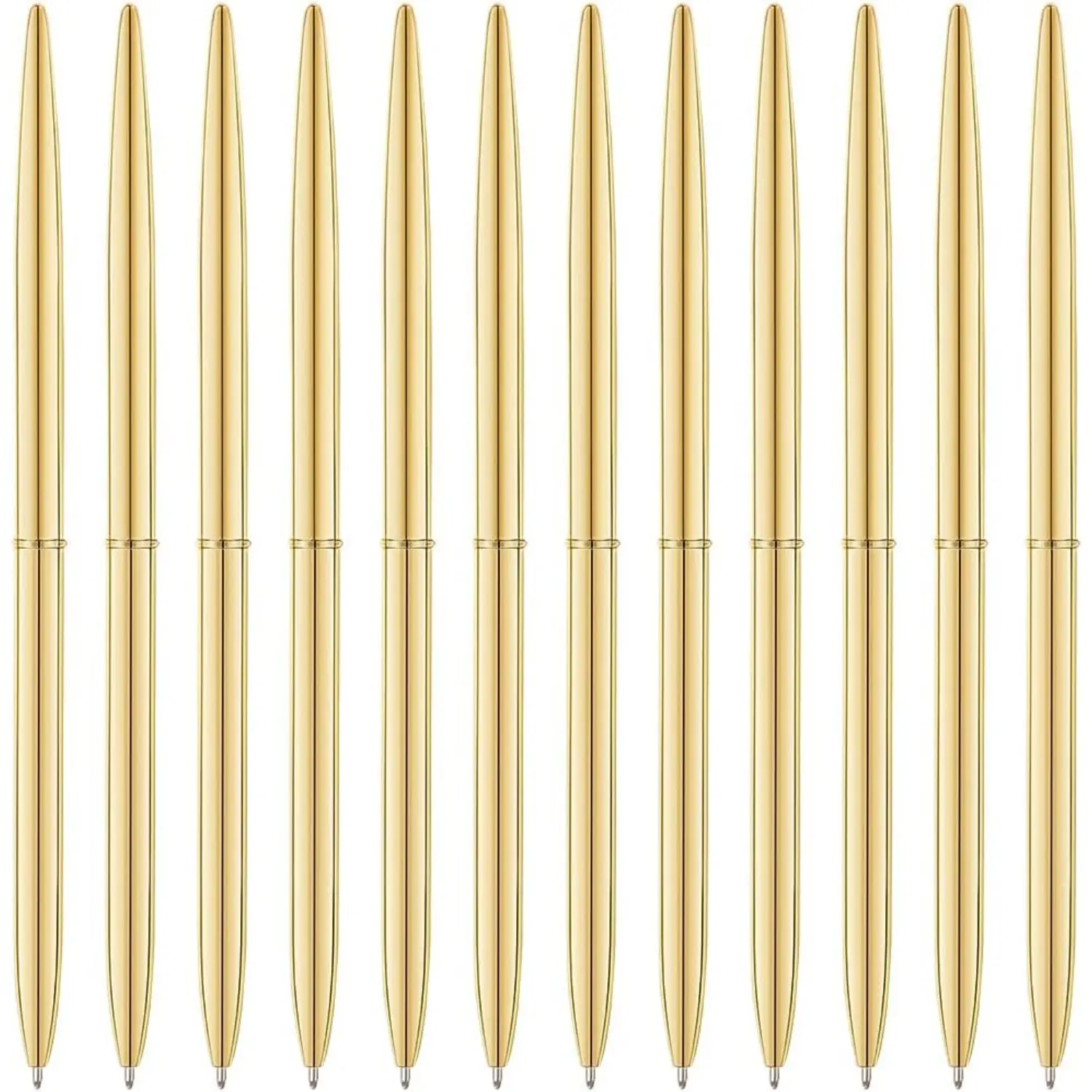12pcs Gold Retractable Ballpoint Pens - 6.4in Length, 0.25in Width, 1.0mm Medium Point, Stainless Steel Refills, Leakproof Fancy Metallic Clip-Free Bulk Pack, Home Improvement Building Supplies for Anniversary, Corporate Events, Wedding Guest Book
