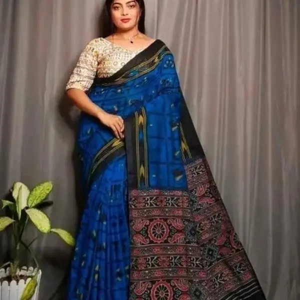 Soft Silk Saree with Ready to Wear Blouse - Blue Color with Intricate Design and Matching Blouse