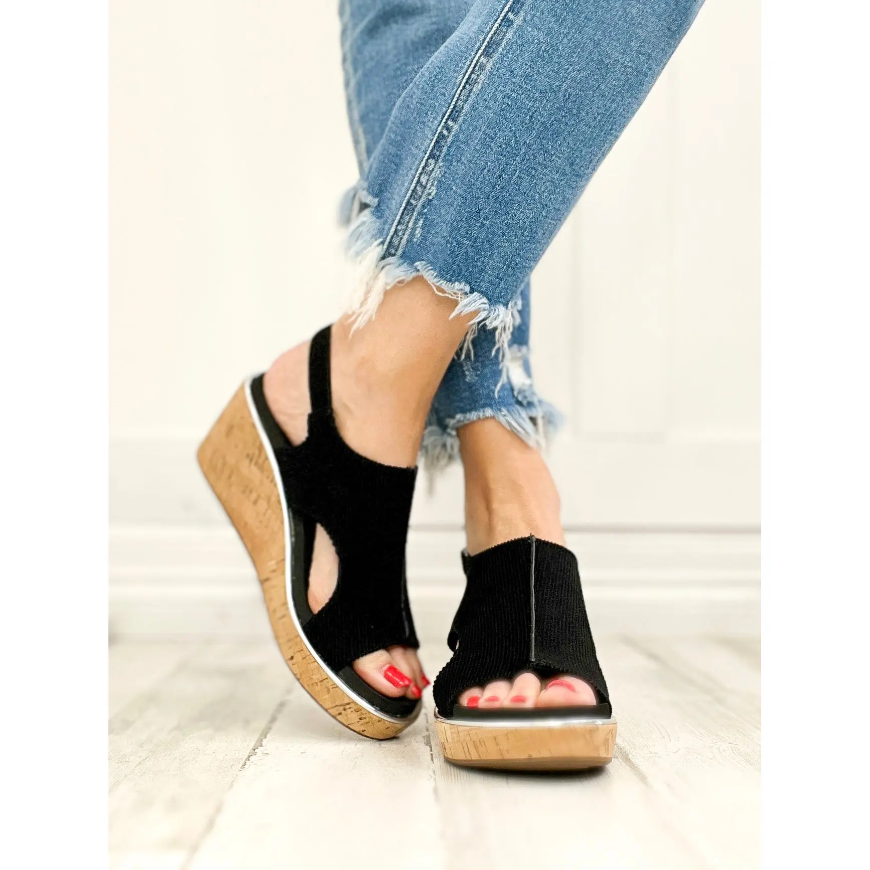 Corkys CARLEY Wedge Shoes in Black Corduroy