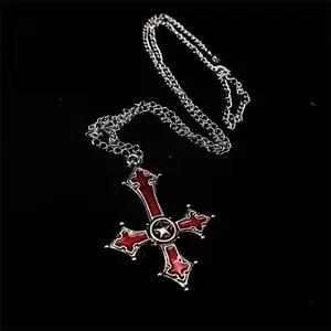 Red Crimson Bloody Inverted Upside Down Cross Pendant Necklace Vintage Gothic Satanic Pagan Wiccan Occult Jewelry Best Gift