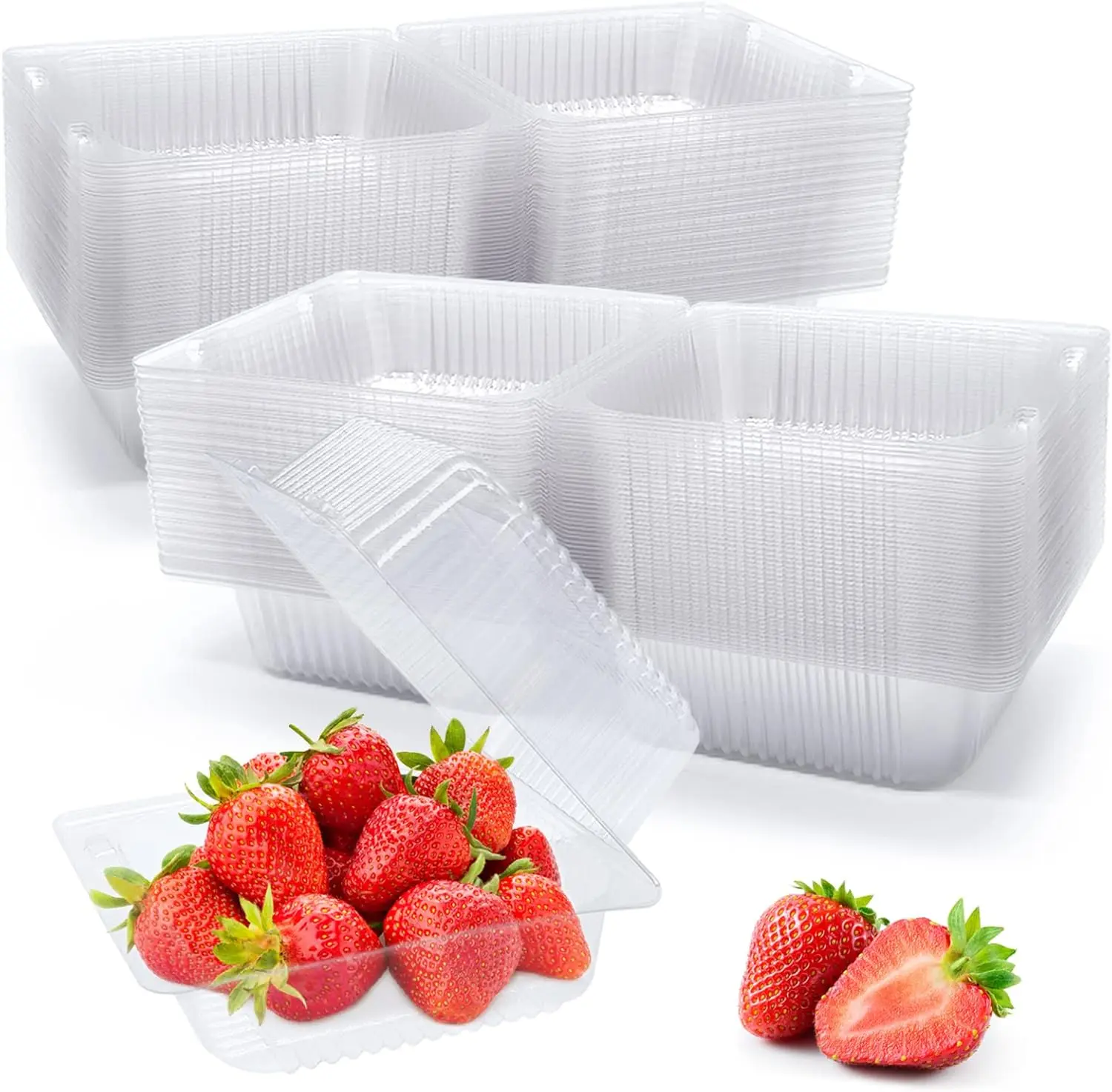 100 Pack Clear Plastic Take Out Container,Square Hinged  Container,Dessert Clamshell Containers with  for Hamburgers,Cakes,Sandwiches,Pasta,Chips