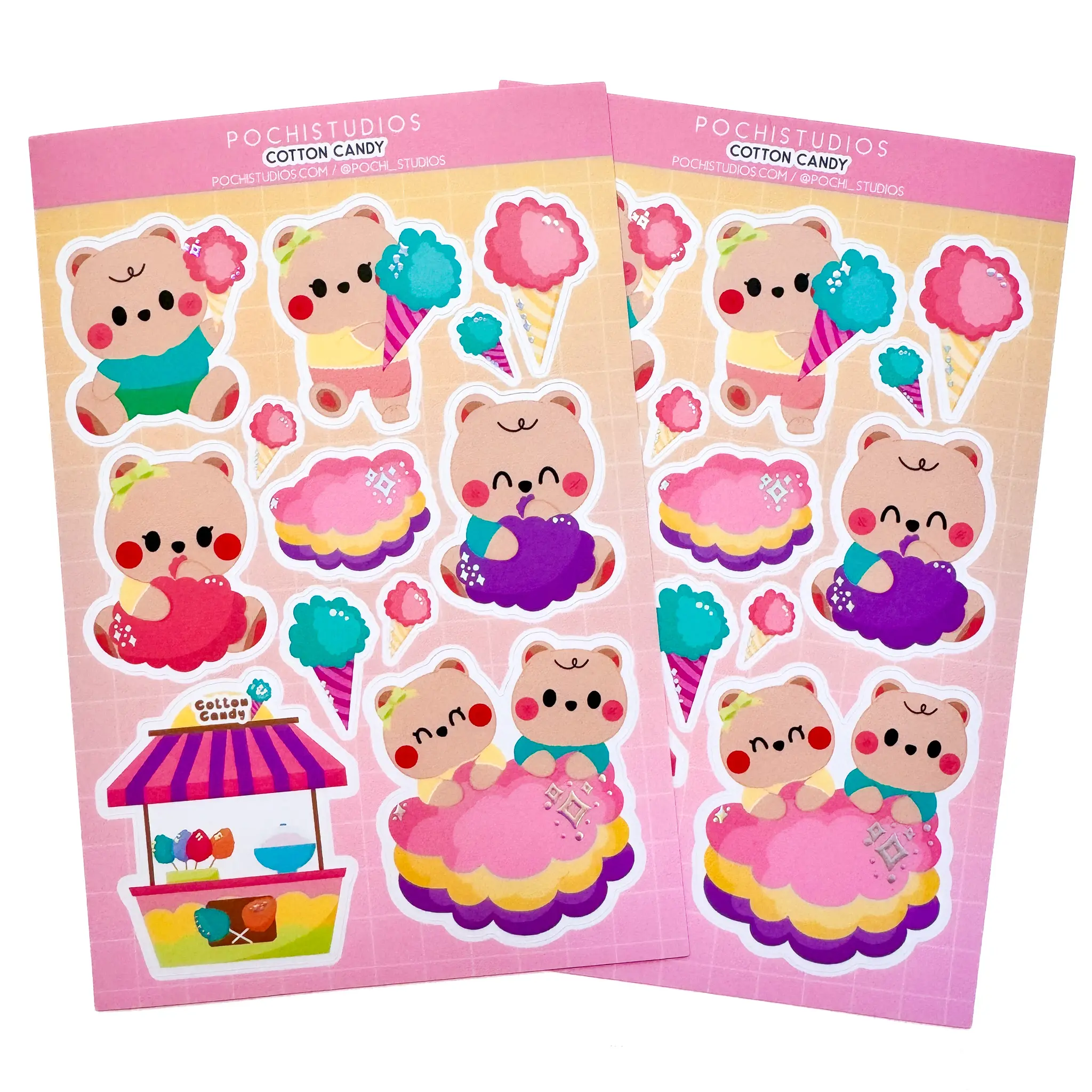 Colorful Pastel Rainbow Color Baby Bear Twins "Cotton Candy" Matte Holo Vinyl Sticker Sheet