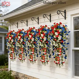 3pcs Realistic Artificial Morning Glory Flowers, Blue, Artificial Flower Plant, Decorative for Garden Yard Office Hotel, Perfect for Weddings & Events, Artificial Hanging Flowers