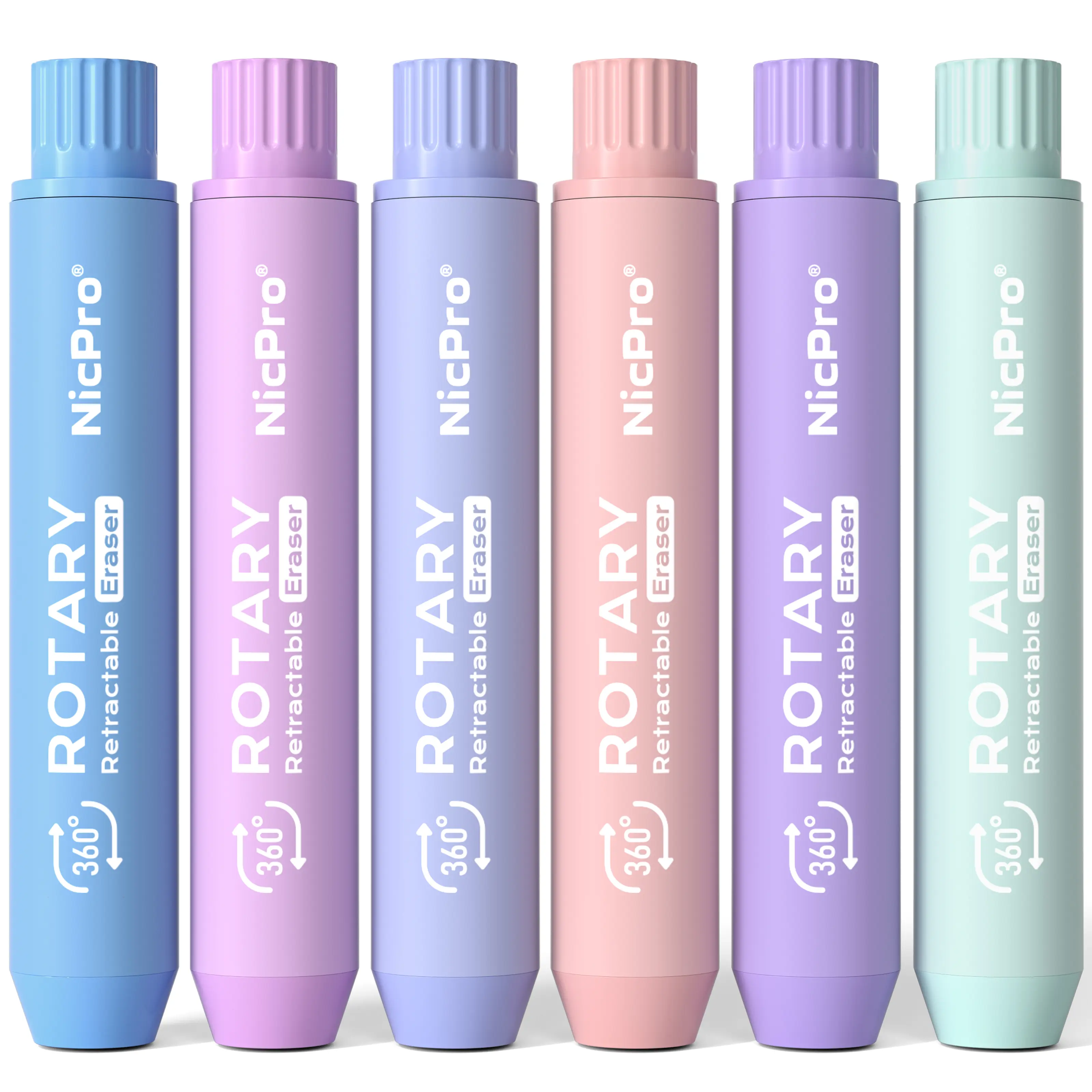 Nicpro 6 Pack Rotary Retractable Erasers Pen Style, Aesthetic Pastel Twist Erasers in Macaron Colors, Clean Erasing TPE Eraser for School Supplies, Office, Drawing & Journaling