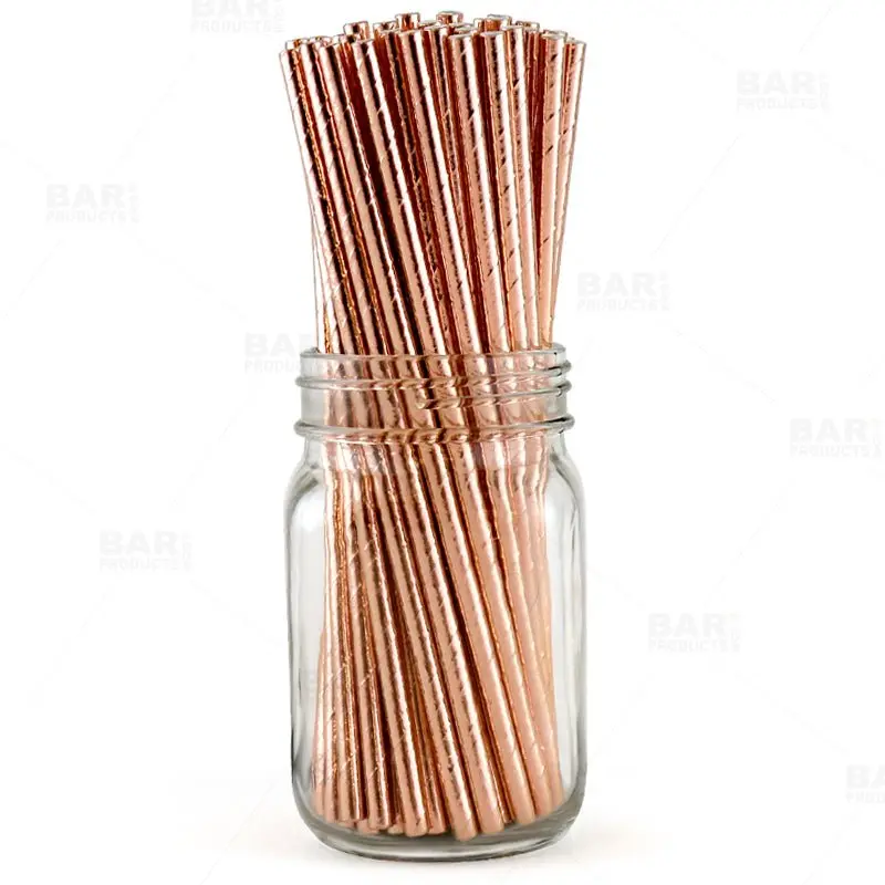 BarConic® Classic Eco-Friendly Biodegradable Copper Metallic Paper Straws - 7.625in, 0.25in Diameter, Stylish Alternative for Any Type of Cocktail & Beverage, 100-Pack Bar & Kitchen Utensils