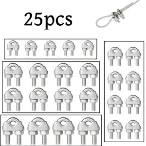 25 piece Stainless Steel Wire Rope Cable Clip Wire Clamp Tool for Outdoors Wire Rope Clamps Cable Clamps Wire Rope Clamp