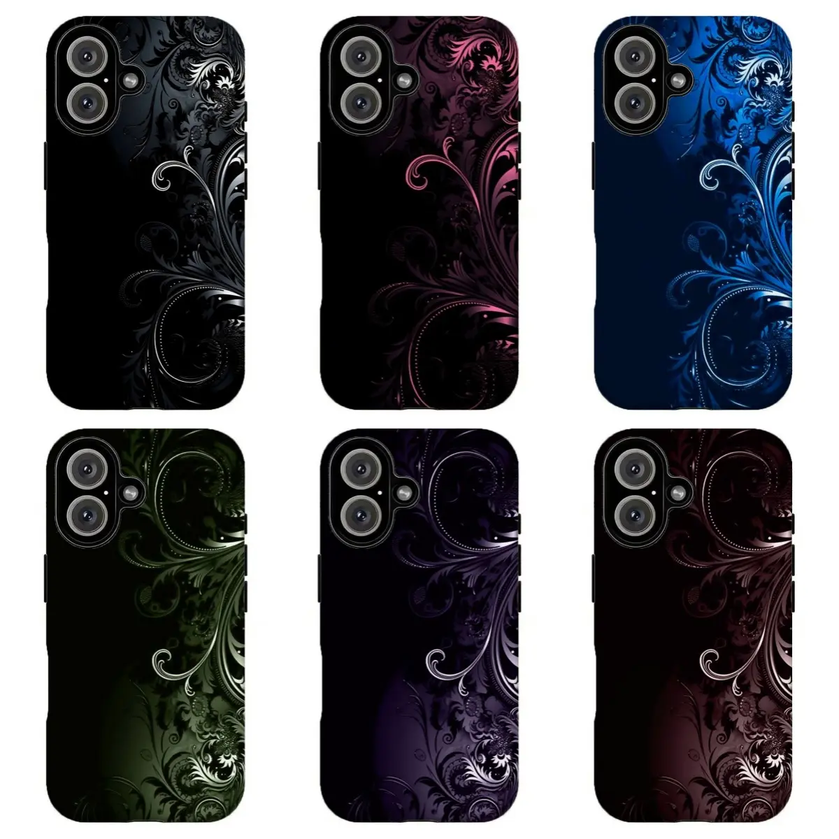 FL-Gothic Baroque Swirl Phone Case,Purple/Pink/Black/Blue/Green Ornate Floral Art Cover For iPhone 11 12 13 14 15 16 17 Air Pro Max for Samsung S26 S25 S24 S23 S22 S21 Case,Gift for her/him Durable Smartphone