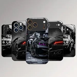Black Racing Anti-Drop Glass Phone Case for iPhone 17 Air 16/15/14/13/12/11 Pro Max Samsung Galaxy S25/S24/S23/S22/S21/S20/S10/Note9/Note20 Ultra FE A Series Protection Protector All-inclusive Protection Glass Back Panel Skin-friendly Feel -ZQ25