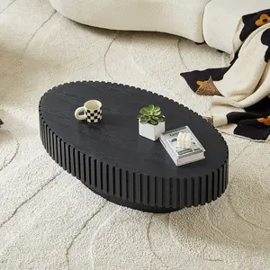 Modern Handcraft Drum Coffee Table Length 43.7 inch Ellipse Coffee Table for Living Room, Oval Small Coffee Table with Sturdy Pedestal, MDF