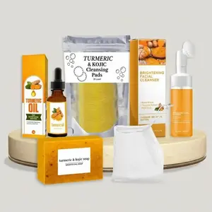 Turmeric Skin Care Kit, 5 Counts/set Facial Cleansing Pads & Soap & Oil & Cleansing Mousse & Facial Cleanser & Lathering Net, Skin Care Kit for Women & Men, Turmeric Face Wash Valentine's Day gift