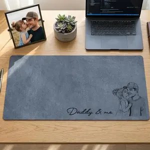 Personalized Sketch Art From Dad Photo Desk Mat, Father's Day Gift For Husband, Daddy Custom Photo Line Art Mouse Pad, Dad Birthday Gift