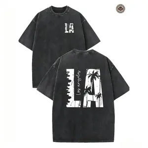 valentine shirts Men's Vintage Palm Tree Graphic T-Shirt - 230GSM Heavy Washed Cotton Short Sleeve Shirt, Double-Sided Retro California Beach Design for Streetwear, Outdoor & Travel, Loose Fit Casual Tee