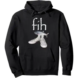 Men's Fih Shoes Fish Meme Graphic Hoodie - Cotton Blend Black Long Sleeve Pullover Regular Fit |   Soft & Breathable Fabric, Durable Print, Everyday Comfort, Machine Washable, funny meme humor calling