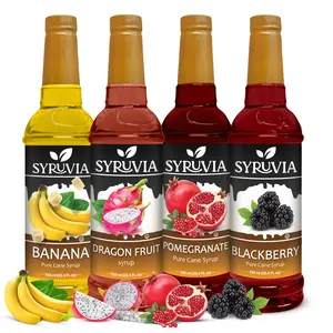 Syruvia Fruit Flavors Variety Pack – Banana, Dragon Fruit, Pomegranate & Blackberry Syrup – Perfect for Cocktails, Lemonade,  Iced Tea & Beverages – 25.4 Fl oz Bottles (4 Pack)