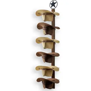 Cowboy Hat Holder, Cowboy Hat Rack, Cowboy Hat Storage for Wall, 6- Wall-Mount Western Hat Organizer with Wooden Board - Keeps Hat Shape.