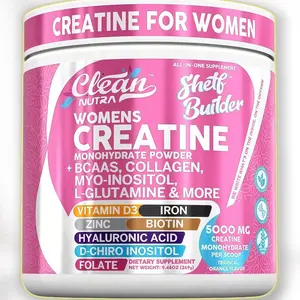 Clean Nutra Women's Creatine Monohydrate Powder with BCAAs Collagen Myo - it supports active lifestyles - Inositol L-Glutamine & More 5000mg per Scoop Orange Flavor - Antioxidant Supplement - Made in US