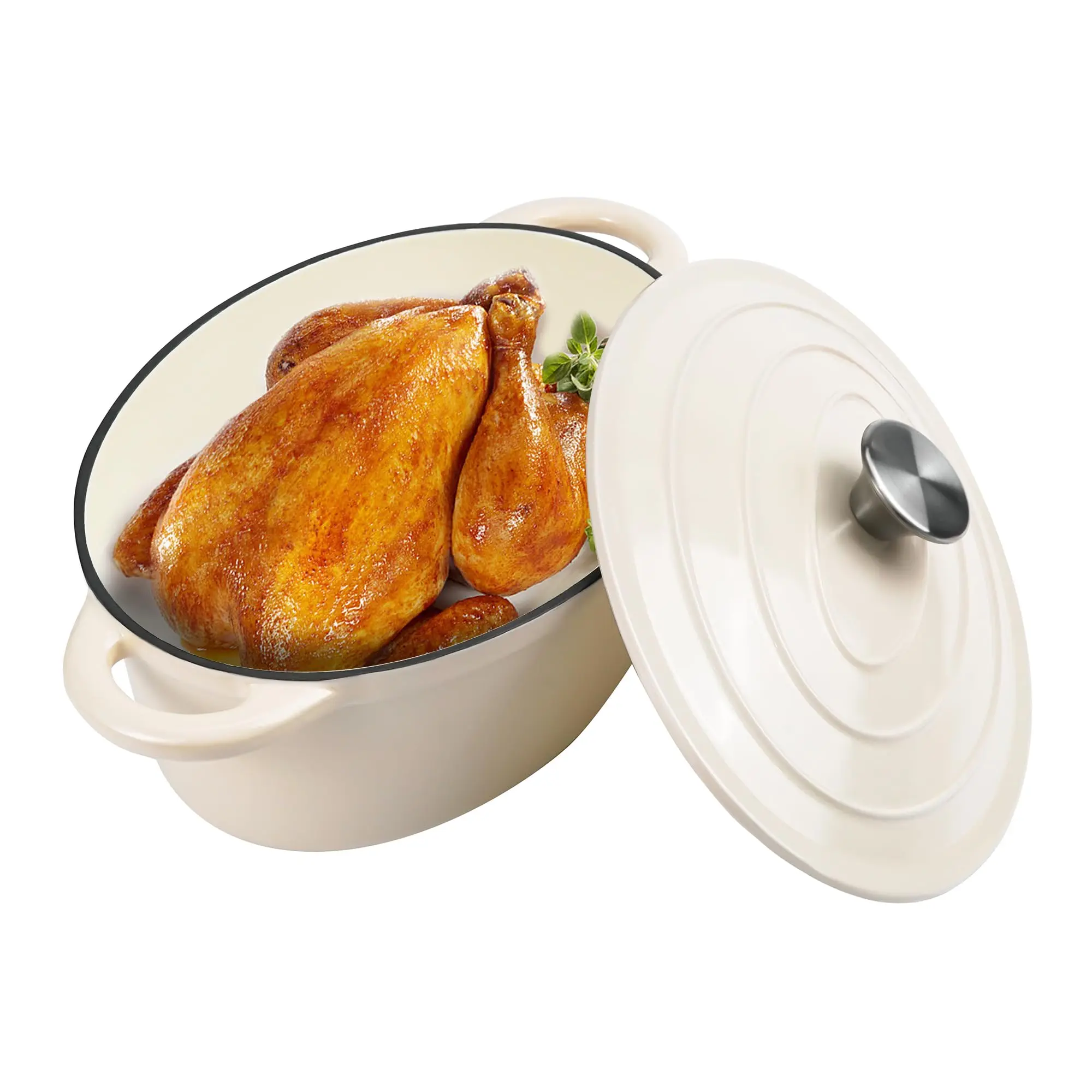 3.5L (4.5 QT) Oval Enameled Cast Iron Dutch Oven - Heavy-Duty Casserole Pot with Lid & Dual Handles, Induction-Safe, High Temperature Tolerance for 500°F Sear & Bake, Refrigeration Compatible, Camping Cooking Gear for Family Gatherings