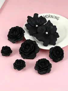 DIY 8PCS Elegant Black Flower Croc Charms Set Detachable Gothic Rose Clog Accessories Dark Aesthetic Shoe Decorations for Women DIY Craft Gift Shoe Embellishment Set
