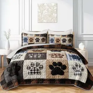 3-Piece Bedding Set (quilt + 2 Pillowcases), Claw Print Design, Embroidered Patchwork, Perfect for Bedroom Decor & Gifts, Patchwork Quilt Sets