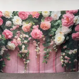 Rose Pattern Wall Decoration Banner, 1 Count Romantic Rose Wall Decor, Photo Props Background Cloth, Indoor & Outdoor Decoration Supplies, Ornaments, Wedding Party Backdrop
