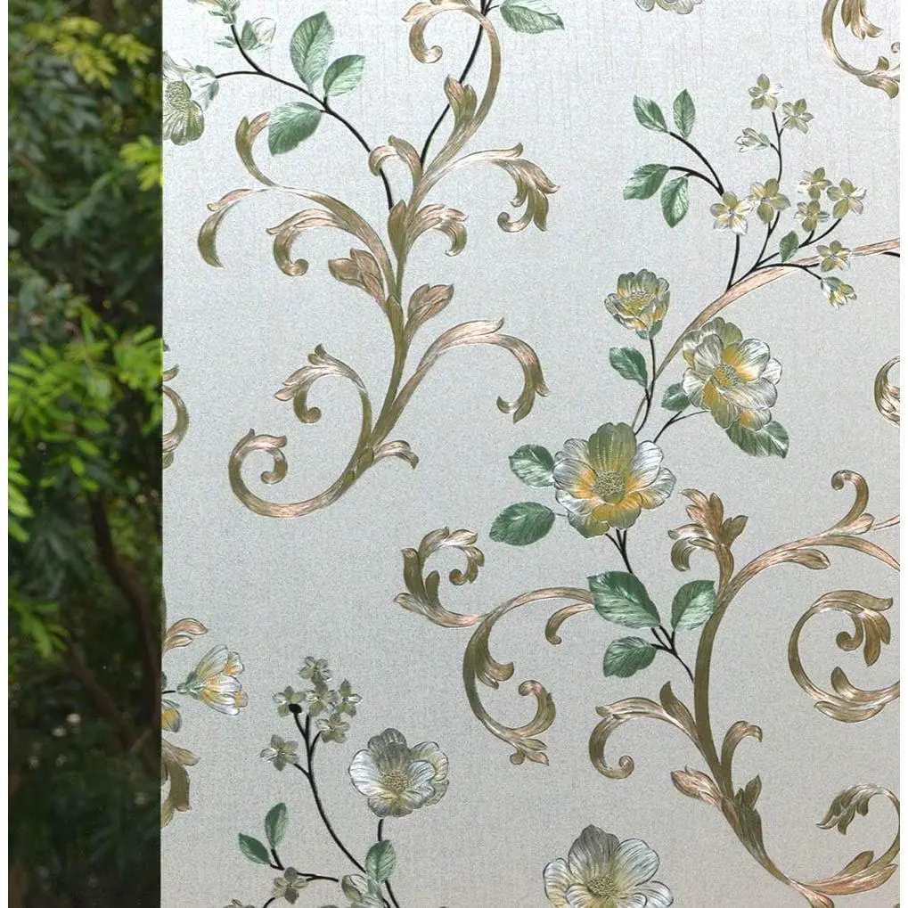 1 Roll 35.4" by 78.7" Privacy Window Film, Camellia Flower Pattern Window Tint for Home, Static Cling Window Glass Sticker (19.37 Sq. Ft Total)