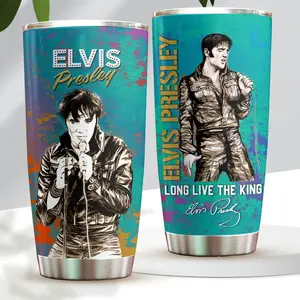 Elvis Presley 20oz Tumbler, Vintage Green King of Rock Travel Mug, Elvis Fan Gift Cup