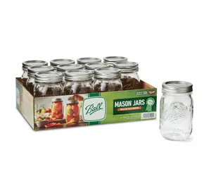 Ball Regular Mouth 16oz Pint Mason Jars with Lids & Bands, 12 Count