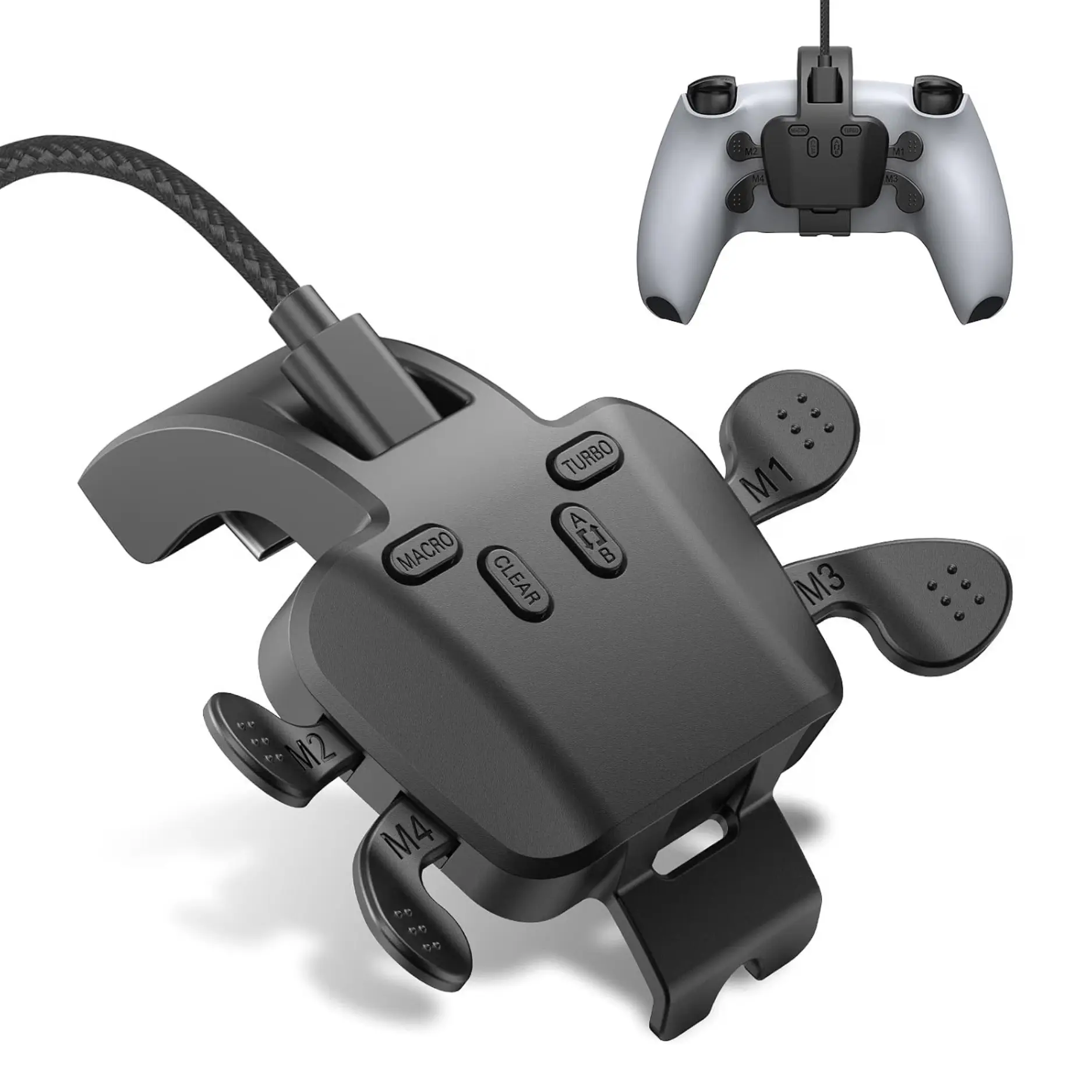 Plastic PS5 Controller Back Paddles, PS5 Accessories, 4 Programmable Back Buttons, Plug-and-Play, Multi-Platform Compatible with Console PC Mac, Supports Turbo Remap Macros Button Swap, 7.2ft Wired USB Cable (Black)
