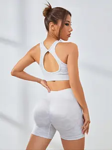 Women's Two-Piece Set, Backless Crop Top & High Waist Shorts, Summer Casual, Perfect for Gym & Sports, Valentine Gift Idea