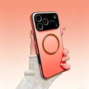 Gradient Pink Glass Magnetic Suction Phone Case for iPhone 17 Pro Max, 17 Pro, 16, 15, 14, 13 (New Model)