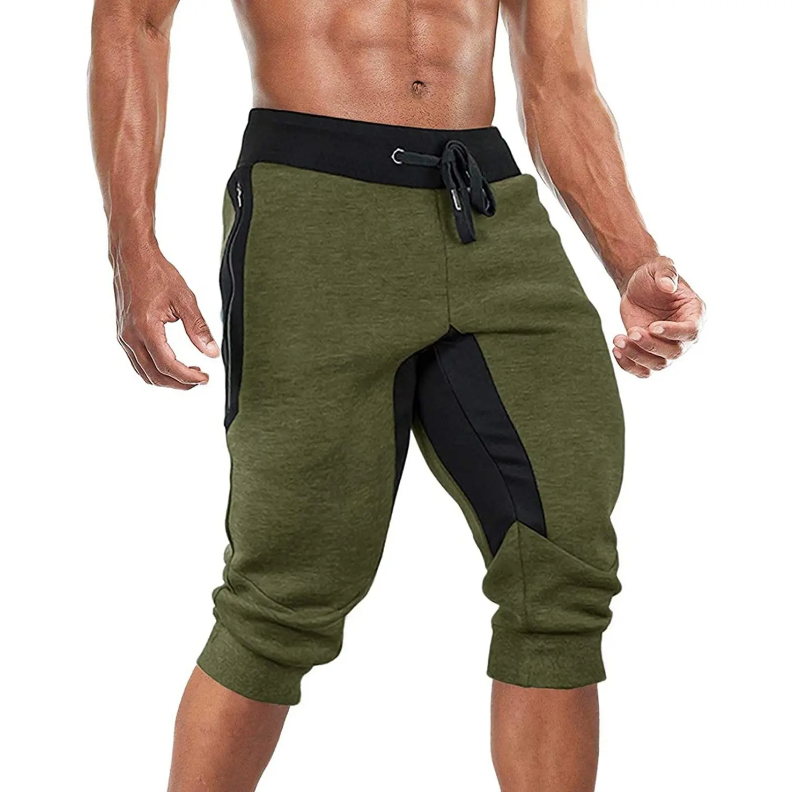 Mens 3/4 Jogger Capri Pants Gym Workout Running Sport Athletic Fit Casual Shorts