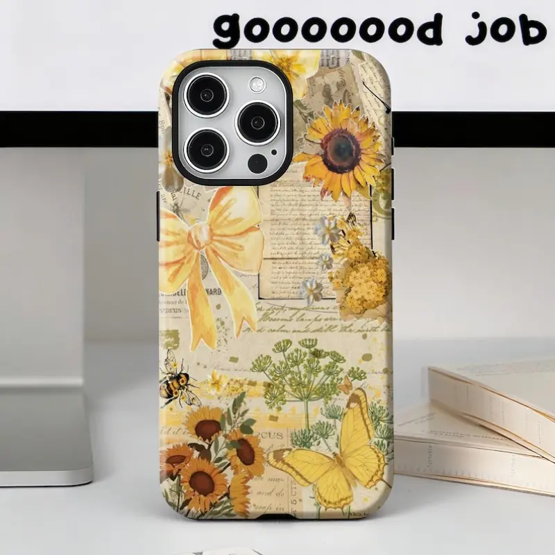 Sunflower Yellow Floral Polycarbonate Shockproof Cellphone Case - Protection, Shock Absorbent, Durable, Precise Cutout, Standard Edition, Multi-Model Aesthetic Accessory Compatible with iPhone 11,12,13,14,15,16,17 Pro,Max,Air,Plus, Casing