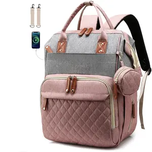 Diaper Bag Backpack Baby Bag, Baby Girl Boy Diaper Bag , 16 Pockets, Pacifier Case, Large Diaper Bags Unisex for Travel(Pink Grey)