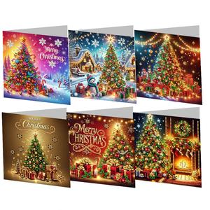 set of 6 diamond painting christmas cards, sparkling non-symmetrical designs, includes envelopes, perfect for holidays & special occasions, durable card