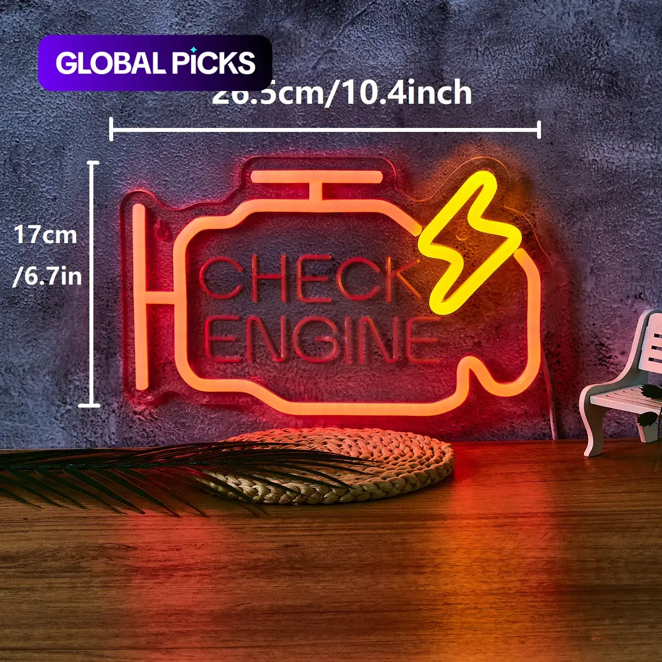 Check Engine Neon Sign, USB-Powered LED Indoor Wall Light, Led Neon Lights for Home, Parties, Game Rooms, or Garages, Ambient Decor Light #GLOBAL PICKS