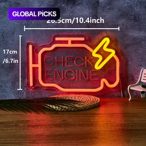 Check Engine Design Neon Light, USB Powered LED Neon Sign, Decorative Neon Light For Home Party Game Room, Garage, Atmosphere Lighting, USB Powered Lamp, Indoor Light, Neon Accent Lights, Neon Lamps #GLOBAL PICKS