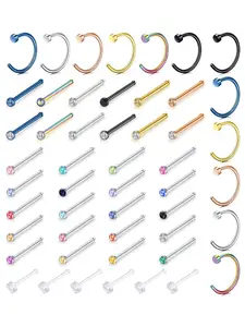 50 Pcs Colorful Classic Nose Piercing Set for Women Men Simple Fashionable Jewelry Options Assorted Collection Sparkling CZ Nose Studs Curved Nose Rings Discreet Clear Acrylic Retainers for Multiple Occasions Daily Wear Parties Vacations Formal Events