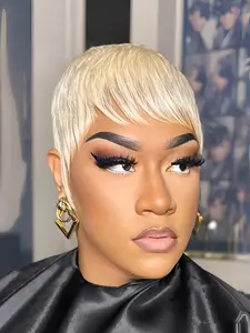 pixie cut 613 blonde human hair wig short straight human hair wig machine made pixie wig daily party use human hair wig for women stylish gift wig
