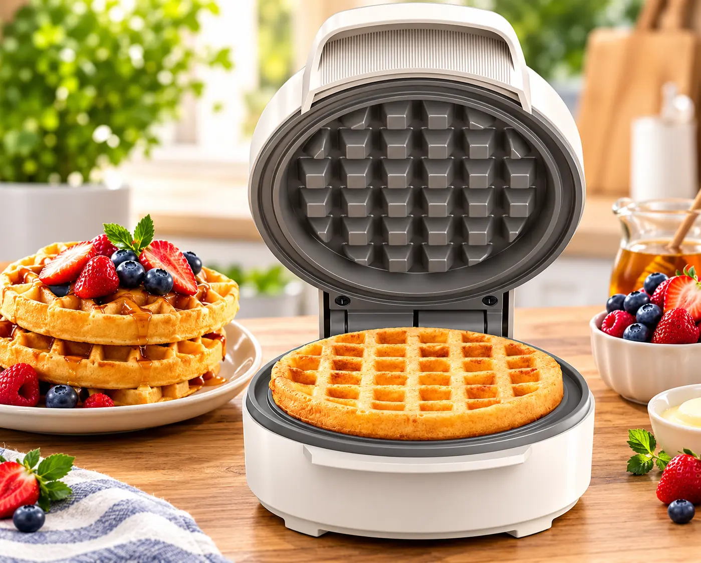 4-Inch Stack & Store Mini Waffle Maker with Non-Toxic Ceramic Coating for Oatmilk Waffles