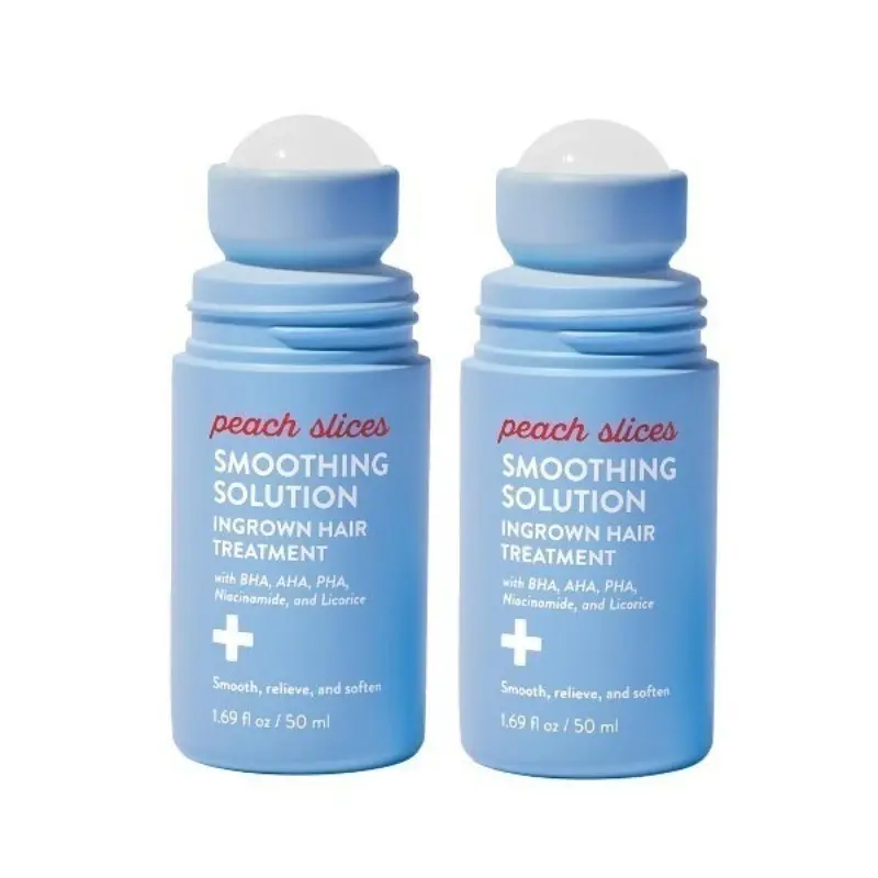 【Buy 1 Get 1 Free】Peach Slices Smoothing Solution Ingrown Hair Treatment | 1.69 oz Soothes, Softens & Evens Skin Texture | Built-In 360 Roller Infused with BHA, AHA, PHA, Niacinamide & Licorice Root Extract, Vegan, Cruelty-Free | Authentic Korean Skincare