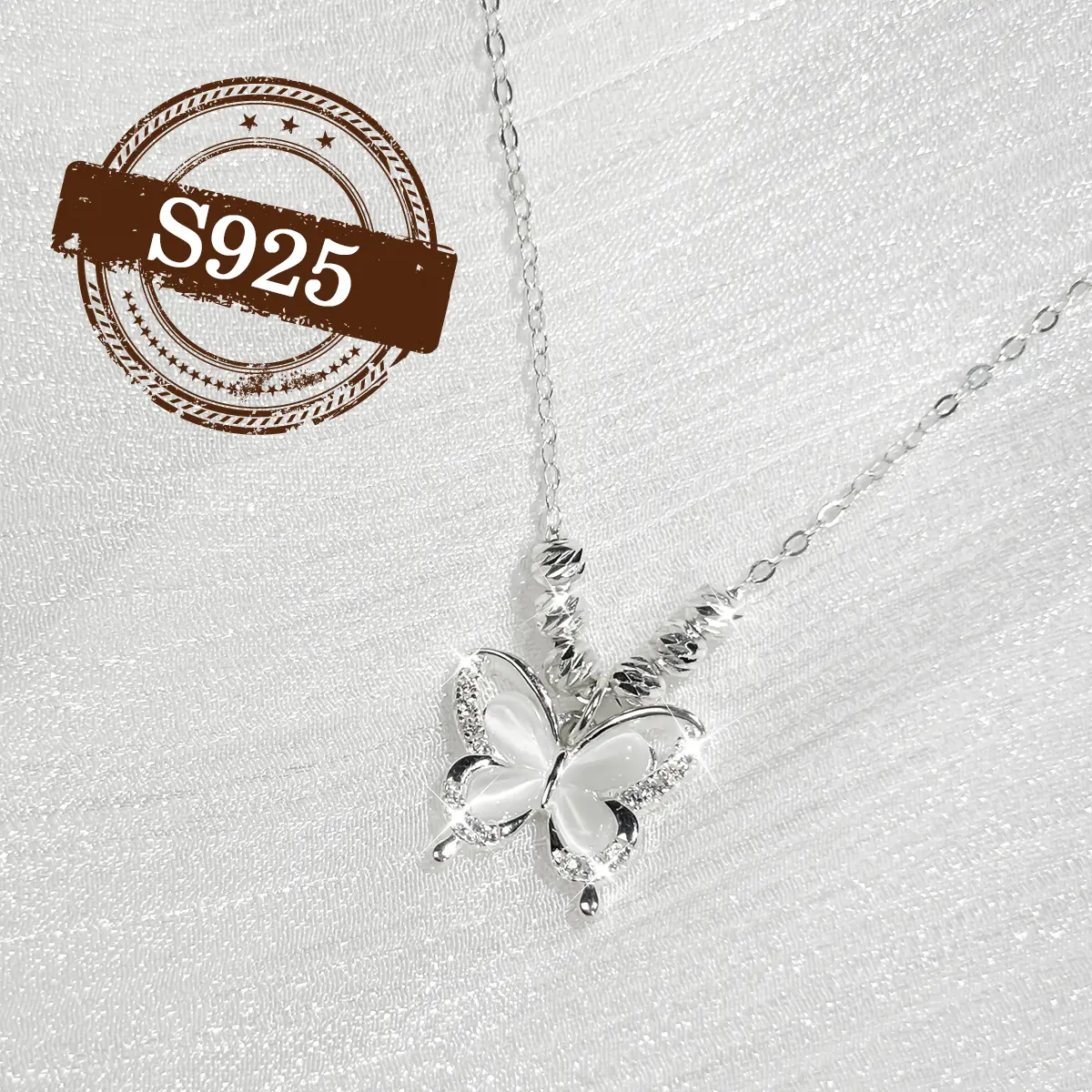 Sterling Silver Cat-eye Stone Necklace, Butterfly Necklace, Cat-eye Stone Necklace, Adjustable Extension Chain, Great value, Gifts for Wife, Girlfriend, Sisters,MOM, Fashionable Versatile Exquisite Collarbone Chain, Summer Jewelry