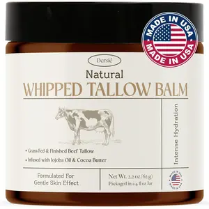 Dersie Organic Beef Tallow Balm - 100% Grass Fed Whipped Tallow Balm for Face & Body - 4 fl oz - Made in USA - Natural Ingredients Only - Intense Hydration Moisturizer for All Ages & Skin Types