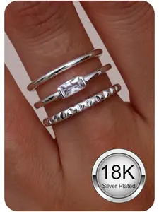 4Pcs Gold/Silver Rings for Women 18K Gold Plated Rings Set Cubic Zirconia Geometric Design Ring Finger Thumb Band Rings Tarnish Free Gold Engagement Wedding Rings Stacking Rings Gold Jewellery
