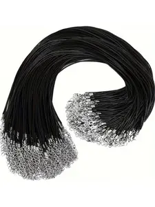 50 Pack Black Leather Necklace with Clasp for Pendant High Quality Jewelry Making Waxed Cord Bracelet String 20 Inch